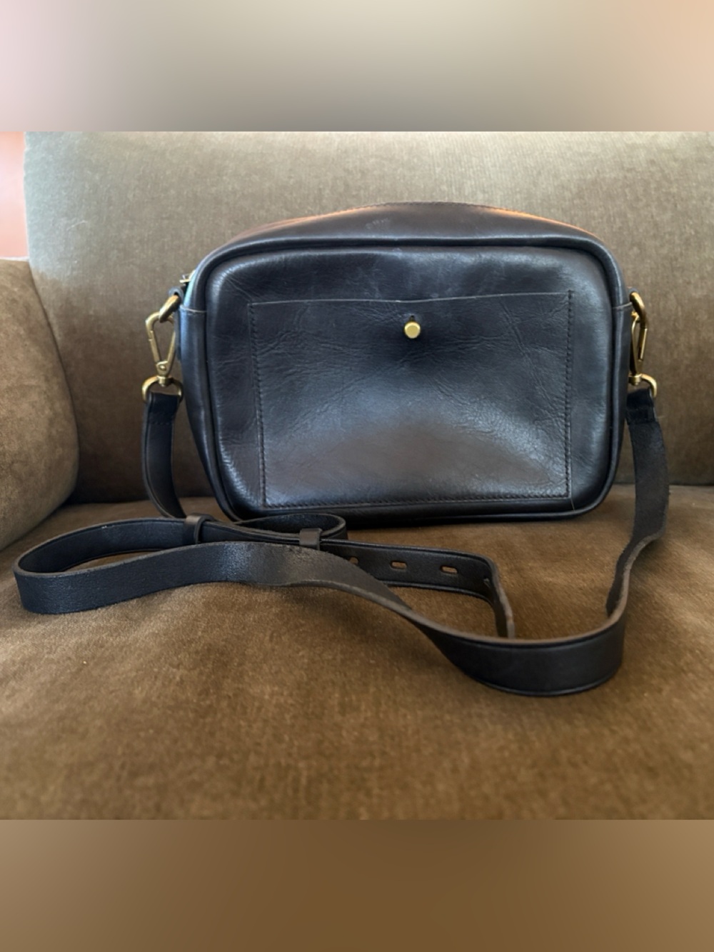Madewell Black Leather Crossbody Bag with extra canvas strap